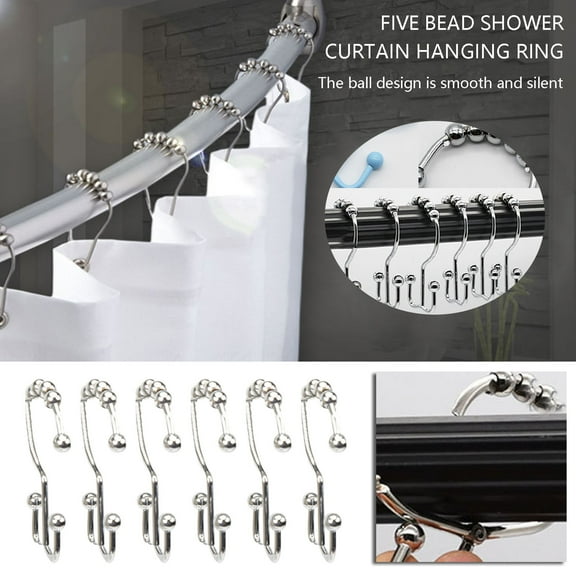 GERsome 1PC Stainless Steel Double Shower Curtain Hooks Rust Proof Double Sided Bathroom Curtain Hooks with Effortless Gliding Roller Balls Easy to Install Dual Shower Curtain Hangers