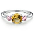 thumbnail image 3 of Gem Stone King 10K White Gold Yellow Citrine and Pink Lab Grown Diamond 3-Stone Ring for Women | 1.06 Cttw | Round 6MM | Gemstone November Birthstone | Size 5, 3 of 6