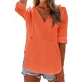 thumbnail image 5 of longantii Women's Beach Cover Up Long Sleeve Summer Linen Shirt Hoodies Sweatshirt V Neck with Pocket Hooded Tops Orange L, 5 of 6