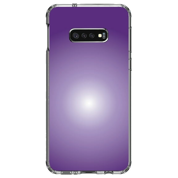 DistinctInk Clear Shockproof Hybrid Case for Samsung Galaxy S10e (5.8" Screen) - TPU Bumper, Acrylic Back, Tempered Glass Screen Protector - Purple White Gradient Burst