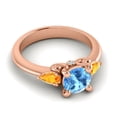 thumbnail image 3 of 2.50 Carat Round Cut Blue Topaz & Citrine Gemstone New Three Stone Wedding Ring for her Solid 18K Rose Gold Size 7 by Diamond-Capitals, 3 of 7