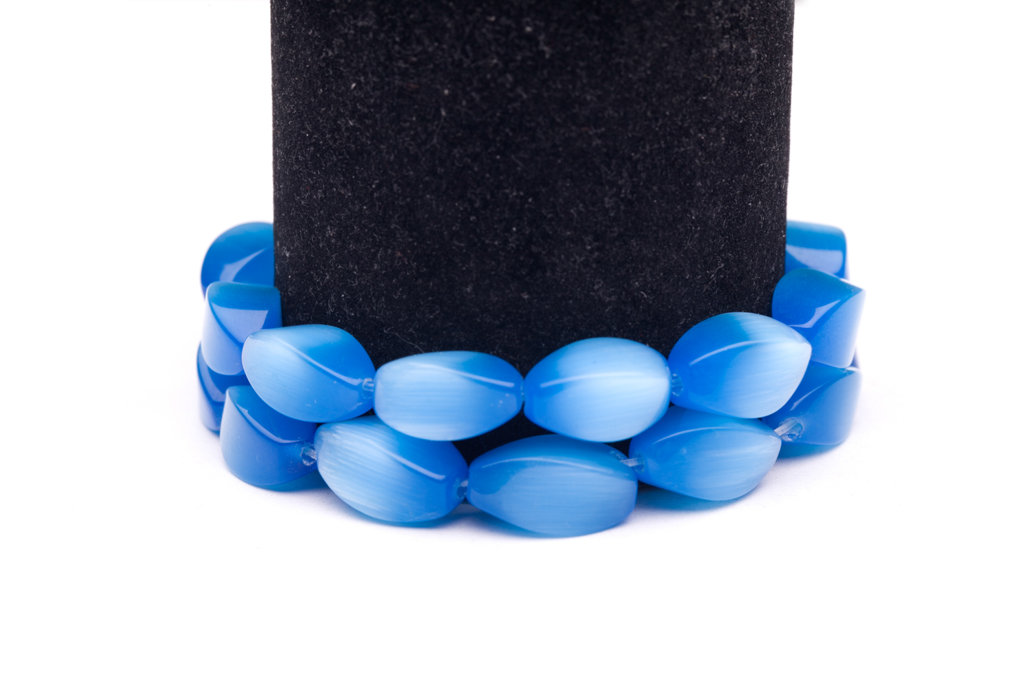 Sky Blue Cat's Eye Beads Twisted Oval Fiber Optic Glass Beads 15mm
