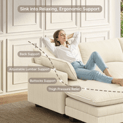 Cloud Like Modular Sectional Sofa with Movable Ottoman, Deep Seating with Lumbar Support, Machine-Washable Corduroy Cover - Beige