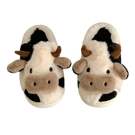 

Frcolor Slippers Cow Fuzzy Plush Winter Cartoon Animal Warm Cotton Fluffy House Socks Boots Cozy New Couples Shoes Lovely Feet