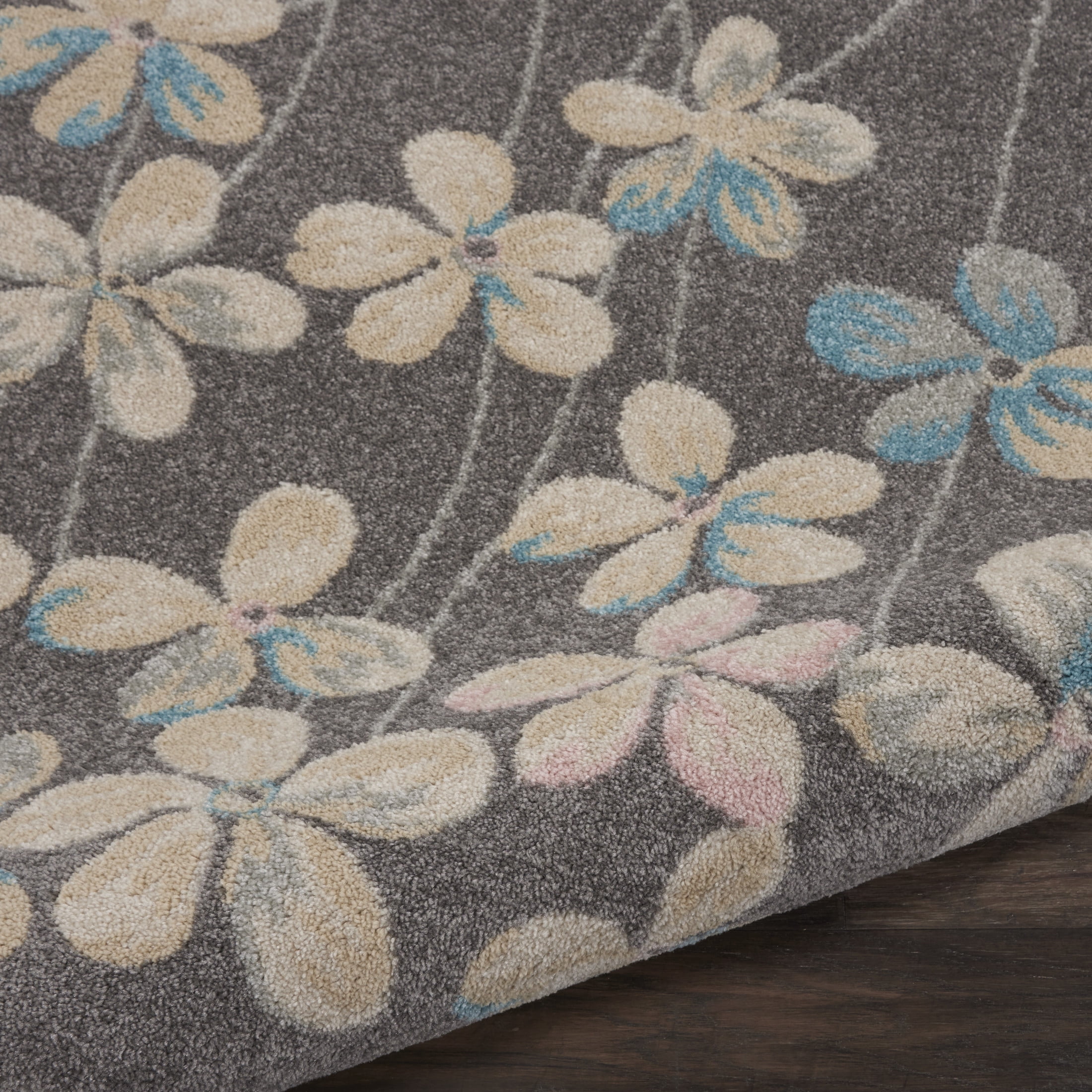 Nourison Tranquil Floral Grey/Beige 5'3" x ROUND Area Rug, (5 Round)