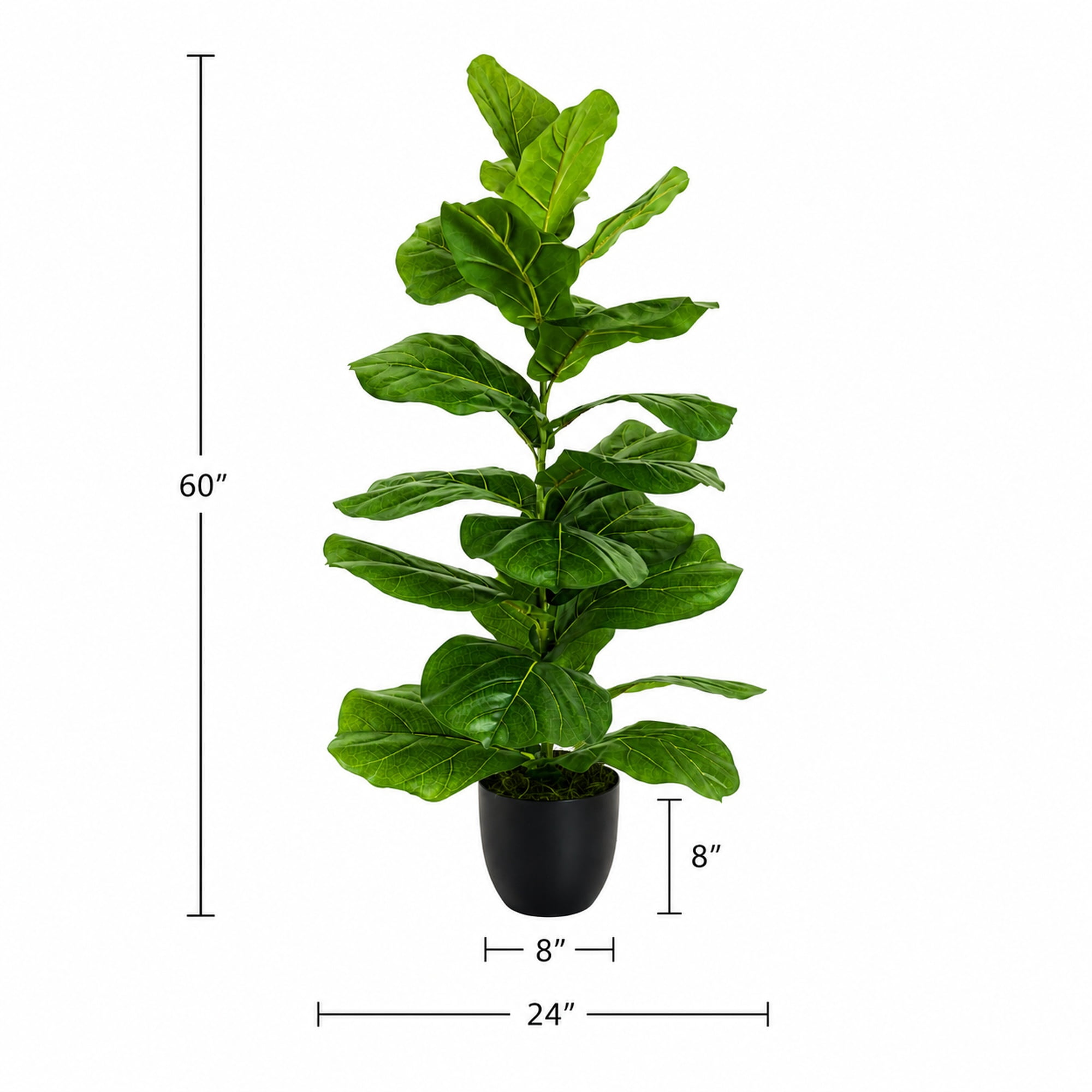 Artificial Tree, 5ft Faux Designer Fiddle Leaf Fig Tree in Black Nursery Pot by LCG Florals, Fake Indoor Tree for Living Room, Office, and Home Décor