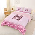 thumbnail image 2 of Castle Fairy Pink Leopard Bow Letter H Queen Comforter Set 3pcs for Girls,Glitter Pattern Bedding Comforter Set,Pink Reversible, 2 of 6