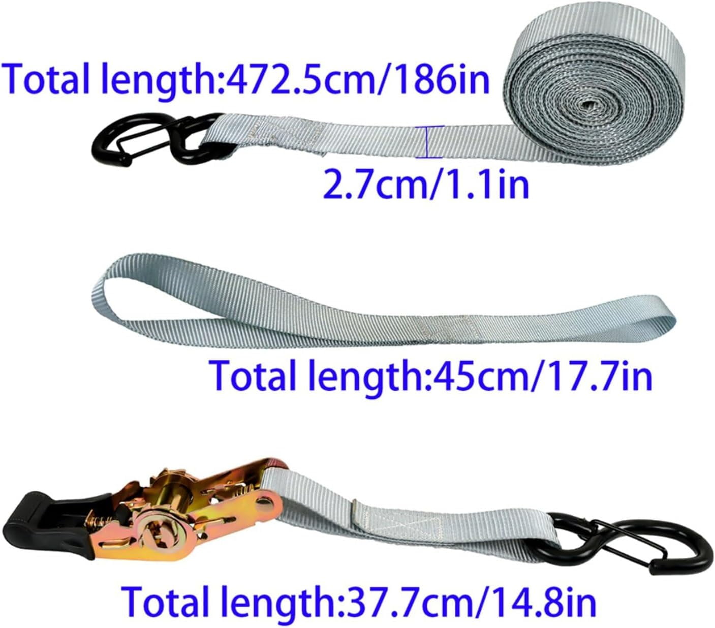 labwork Silver 2200 lb Break Strength Motorcycle and Truck Tie Downs 1 inch Ratchet Straps 15 Feet Pack of 4