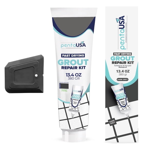 PentaUSA Dark Gray 13.4oz Repair Tile Grout - Large Grout Filler Repairs Renews Tube, Fast Drying Grout Repair Kit