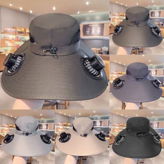 BRANROY Unisex Dual Solar Fan Hat - UPF 50 Wide Brim Bucket Hat, Solar Powered Fan Hat for Men Women, Sun Protection Hat for Beach Fishing,Army Green