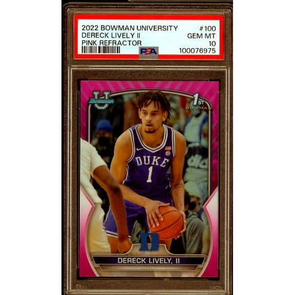 Dereck Lively Rookie 2022 Bowman University Pink Refractor (pop 3) #100 PSA 10