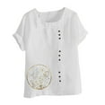 thumbnail image 4 of Cmfcve Women's Cotton Linen Tee Shirt Short Sleeve Round Neck Gauze Tops Printed Henley Button Blouse, 4 of 5