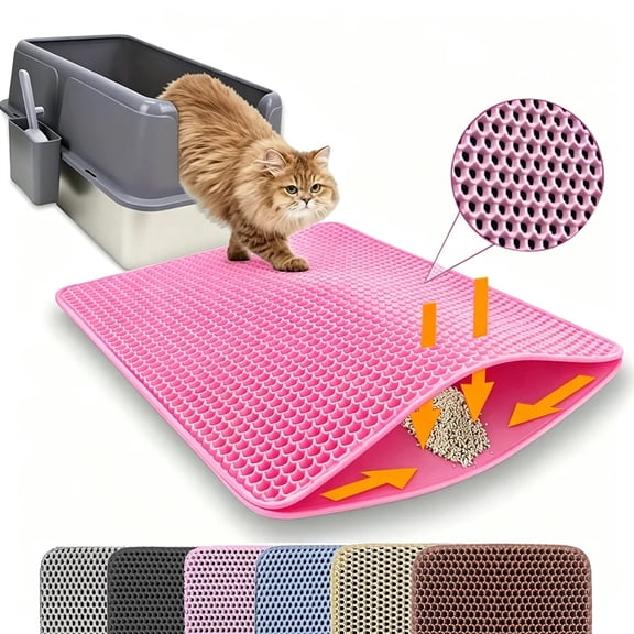 Double Layer Cat Litter Mat, Non-Slip Waterproof Wear-Resistant Pet Litter Box Filter Mat, Large Size Cat Litter Catcher Mat