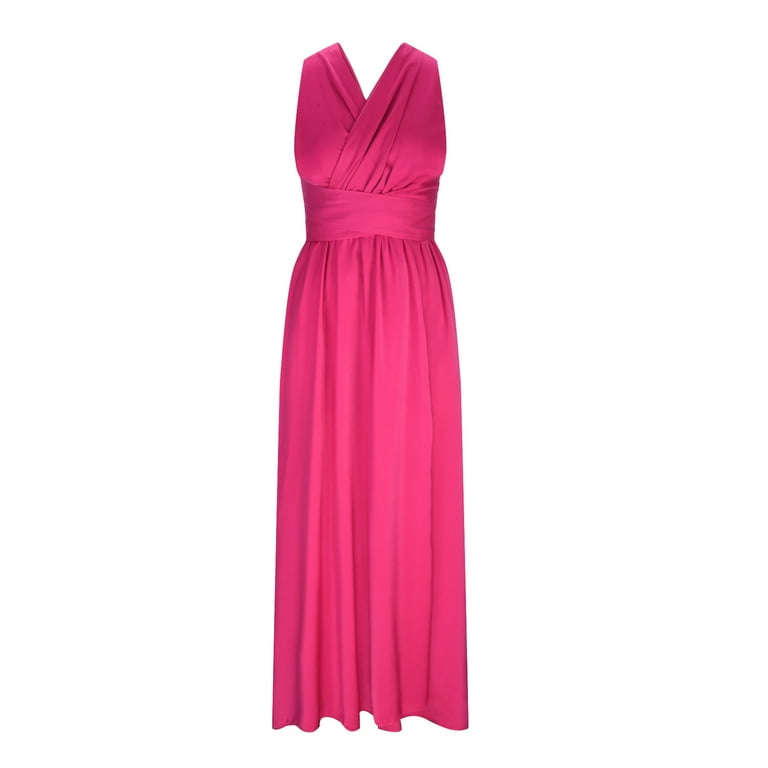 QUYUON Maxi Dresses for Women 2023 Wedding Guest Dress Summer Casual Cross Back Tie Knot Sleeveless High Split Cocktail Dresses Pleated A-Line Evening Party Long Dress Style D-7565 Hot Pink S - QUYUON Maxi Dresses for Women 2023 Wedding Guest Dress Summer Casual Cross Back Tie Knot Sleeveless High Split Cocktail Dresses Pleated A-Line Evening Party Long Dress Style D-7565 Hot Pink S -