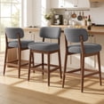 thumbnail image 4 of Hawsaiy Counter Height Bar Stools Set of 2, Mid Century Modern Boucle Barstools with Solid Wood Frame, Upholstered Kitchen Island Stools with Backrest & Footrest, Gray, 4 of 6
