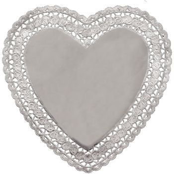 Silver Heart 10-inch Foil Doilies 6 Per Pack