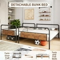 thumbnail image 3 of Bunk Bed Twin Over Full Size with High Guardrail and Ladder, Twin Size Convertible Metal Bunk Beds, No Box Spring Needed, Brown, 3 of 8