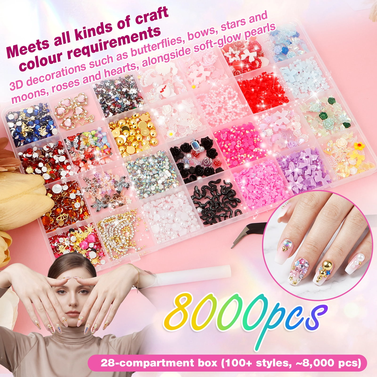 3D Nail Charms and Gems Cute Nail Rhinestones and Charms for Nails Design with 3 Glue for Shoes Clothing Hat Art Decoration