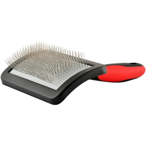 Jeffers Dual Level Pin Universal Slicker Brush for Dogs, Cats & Small Pets - Curved Grooming Brush with Long & Short Pins for Shedding, Detangling, Finishing - Remove Mats & Dead Coat - Medium