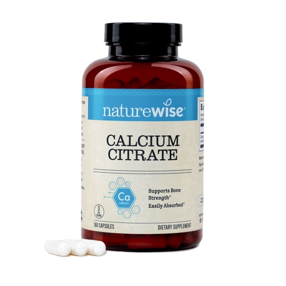 NatureWise Calcium Citrate 500mg Capsules - Supplement for Bone Health - Easy to Digest & Absorb - Vegan, Non-GMO, Gluten-Free - 180 Count[60-Day Supply]