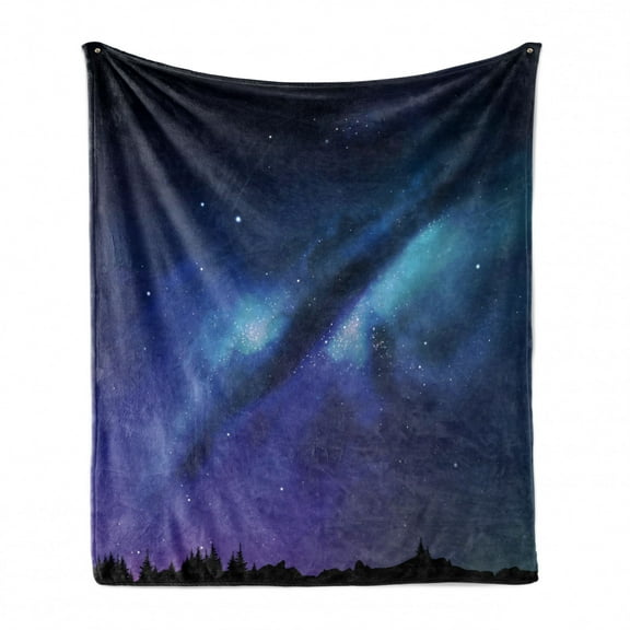 Night Soft Flannel Fleece Throw Blanket, Milky Way Inspired Nebula Cluster Galaxy Cosmos Constellation, Cozy Plush for Indoor and Outdoor Use, 70" x 90", Aqua Dark Blue Black, by Ambesonne
