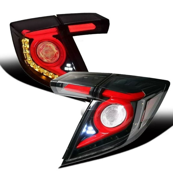 RTMOTO fit for 17-21 Civic Hatchback FK7/FK8 LED Bar Dynamic Signal Tail Lights Red O Tubes/Smoked Lens