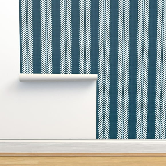 Navy And White Wide Stripe Wallpaper