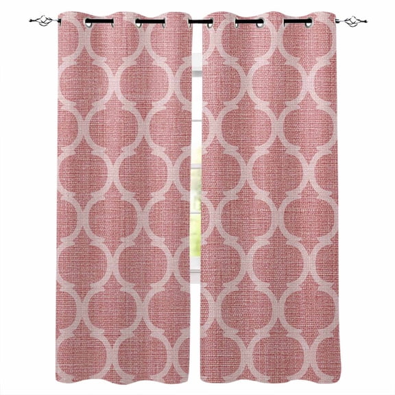 Coral Pink Morocco Blackout Curtains for Bedroom Living Room Darkening Curtains 84 Inch Length 2 Panels Set Vintage Geometric Plaid Mahbudium Window Curtain Window Treatment Grommet Drapes 42"x84"