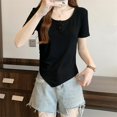 thumbnail image 6 of Sexlip Womens Short Sleeve Henley T Shirt Button Front Design Ribbed Fabric Casual Silhouette for Daily Errands Black L, 6 of 7
