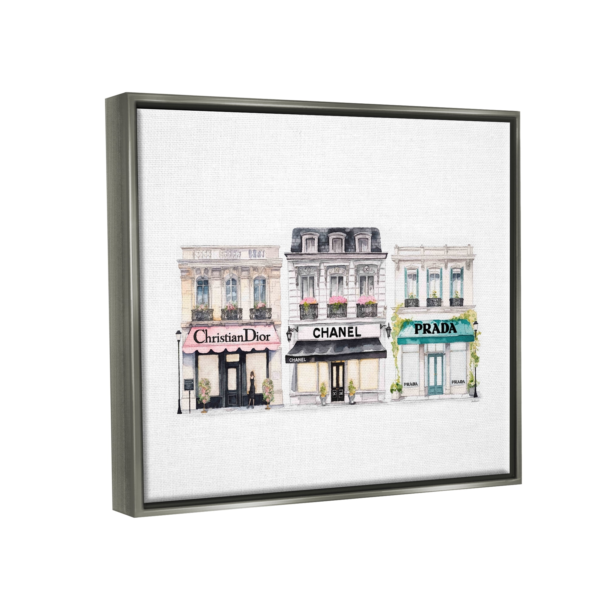 Stupell Industries Urban Fashion Storefronts Beauty & Fashion Painting Gray Floater Framed Art Print Wall Art, 21 x 17