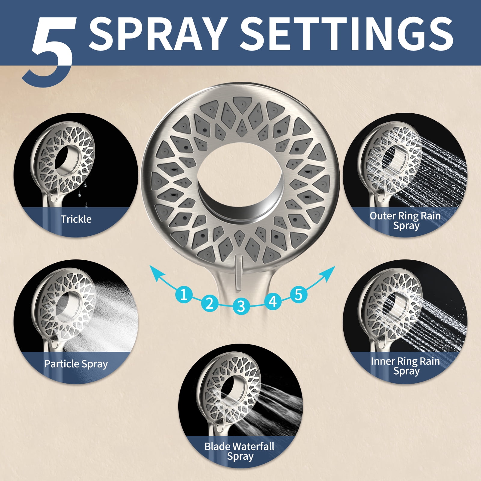 KAIYING Magnetic Handheld Shower Head and Rain Combo, Multi-Setting Spray with 71 Inch Hose, Brushed Nickel