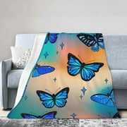 DouZhe Ultra-Soft Micro Fleece Lightweight Flannel Bed Blanket, Cartoon Butterfly Animals Print Cozy Warm Throw Blankets, 80"x60"
