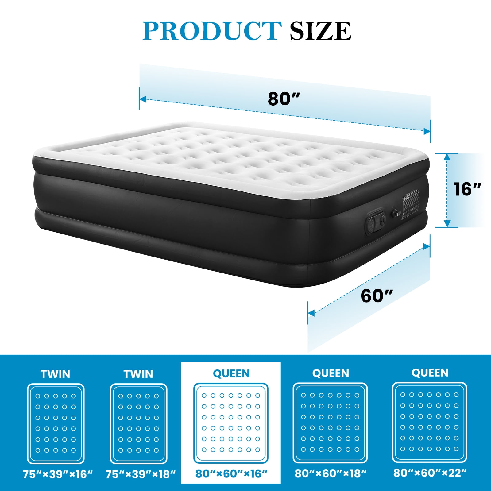 CONCETTA Queen Air Mattress, 16 Inches Adjustable with Built-in High Capacity Pump