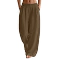 thumbnail image 2 of LSLJS Cotton Linen Pants Women Plus Size Wide Leg Elastic Waisted Pants Loose Solid Color Causal Pants with Pockets, S-3XL, 2 of 3