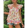 thumbnail image 5 of Women'S Floral Print Tops Square Neck Ruffle Cap Sleeve Peplum Babydoll Summer Vacation Blouse Mixed Colors S, 5 of 9