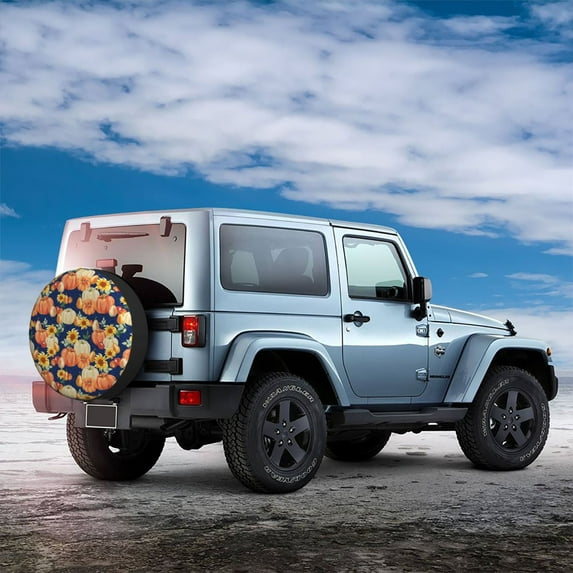 Haiem Spare Tire Cover , Wheel Cover with fall Pumpkin Daisy printed, Camper Spare Tire Cover Fit for Jeep Wrangler Rv SUV Truck Travel Trailer-14 inch