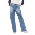 thumbnail image 4 of Forever 21 Women's Dark Blue Y2K Wide-Leg Denim, Minimal Tie Waist Detail for Everyday Casual Wear, Size 8, 4 of 6