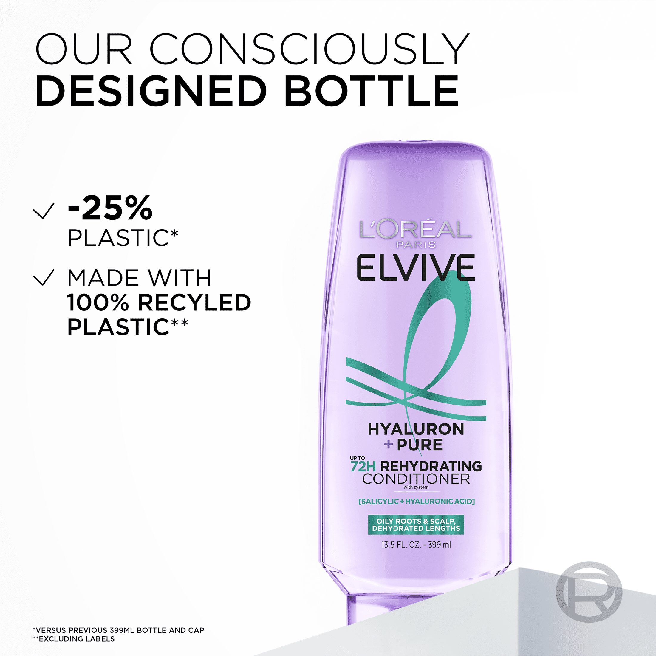L'Oreal Paris Elvive Hyaluron Pure Shampoo and Conditioner Set for Oily Hair, 13.5 fl oz
