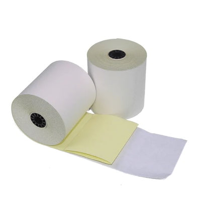 EcoQuality 3"x 90' 2 Ply Carbonless Paper Yellow/White Canary Rolls (5)