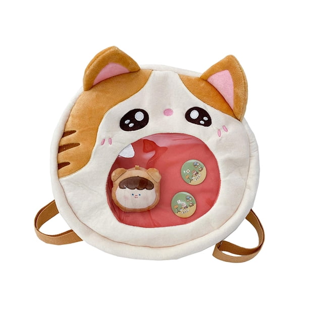 Mochila de peluche de dibujos animados, bonita mochila escolar portátil de gran capacidad, bolso cruzado amarillo con muñeca