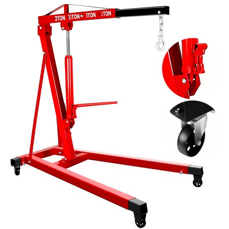 2 Ton Engine Crane, Space-Saving Fold Arm, Locking Casters, Hydraulic Motor Hoist, Automotive Crane, Garage Tool, Factory Use