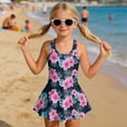 thumbnail image 3 of Uourmeti Girls' Tropical Hibiscus Floral Design Skirted One-Piece Swimsuit - Quick Dry Stretchy Swim Dress for Beach & Pool Vacations, 3 of 8