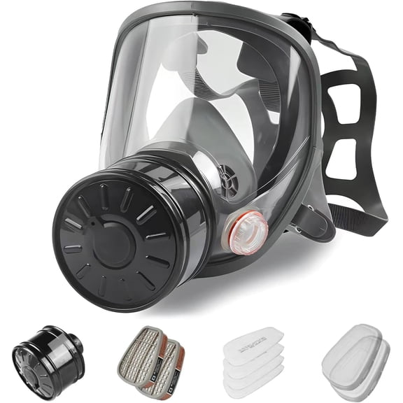 WAKYFLX Full Face Gas Mask, Gas Masks Survival Nuclear and Chemical with 40mm Activated Carbon Filter and 6001 Filter, Reusable Respirator Mask for Gases, Vapors, Dust, Chemicals（1pcs）