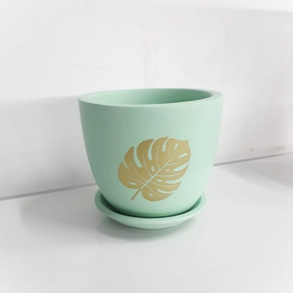 tinyshrub 3 Inch Leafy Print Cup Shape Pot for Home & Office Terra Cotta pots Terra Cotta planters Terra Cotta Pot Large Plant Pot (Light Teal)