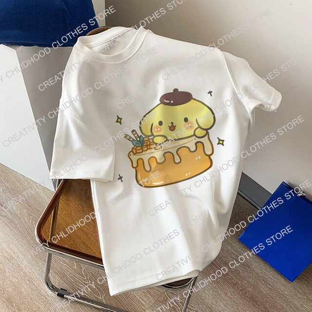 Women Sanrio Cotton Y2K T-shirts Pom Pom Purin Tee Shirt Anime Top ...