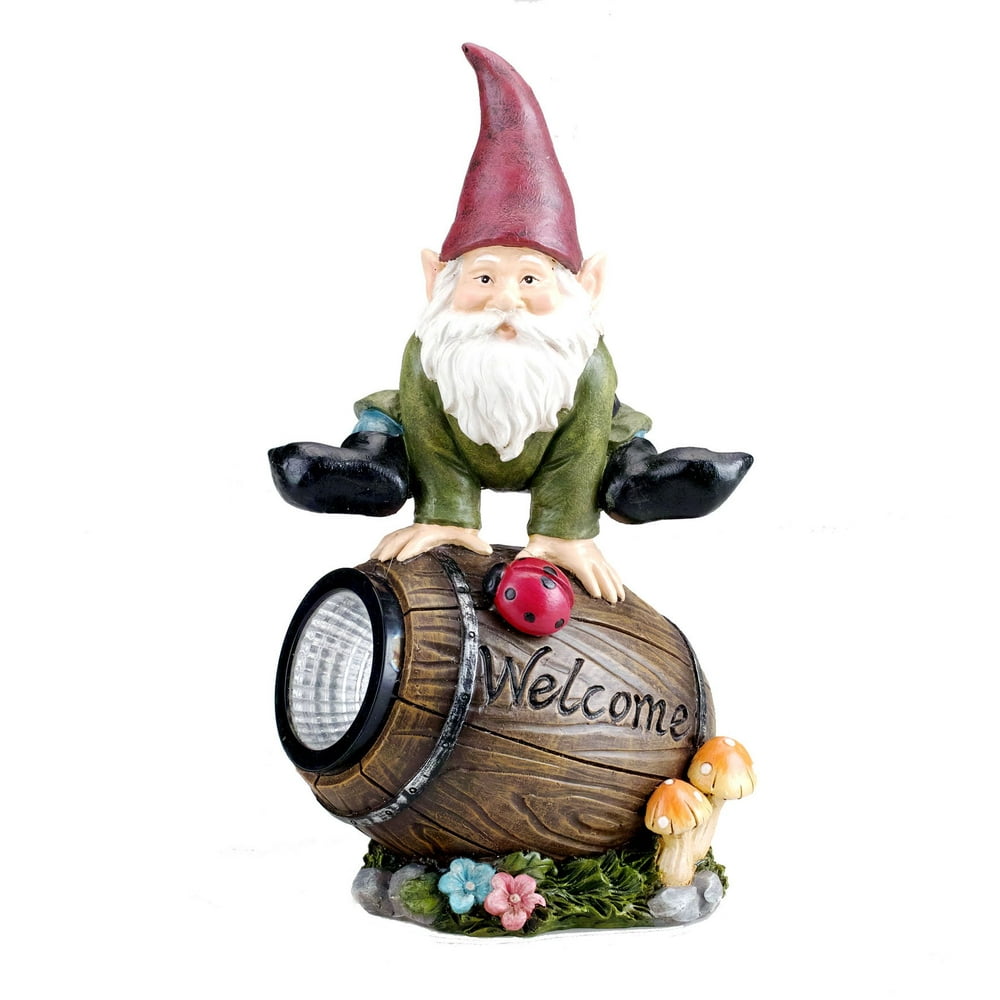 BoToys Solar Powered Gnome Jumping Over a Barrel with Ladybug LED