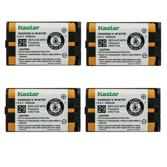 Kastar 4-Pack 3.6v 1000mAh Battery HHR-P104 Replacement for Panasonic KX-TG2344B KX-TG2346S KX-TG2355S KX-TG2356PW KX-TG2356S KX-TG2357B KX-TG2357S KX-TG2386B KX-TG2388B KX-TG2480S KX-TG4500 (HANDSET)
