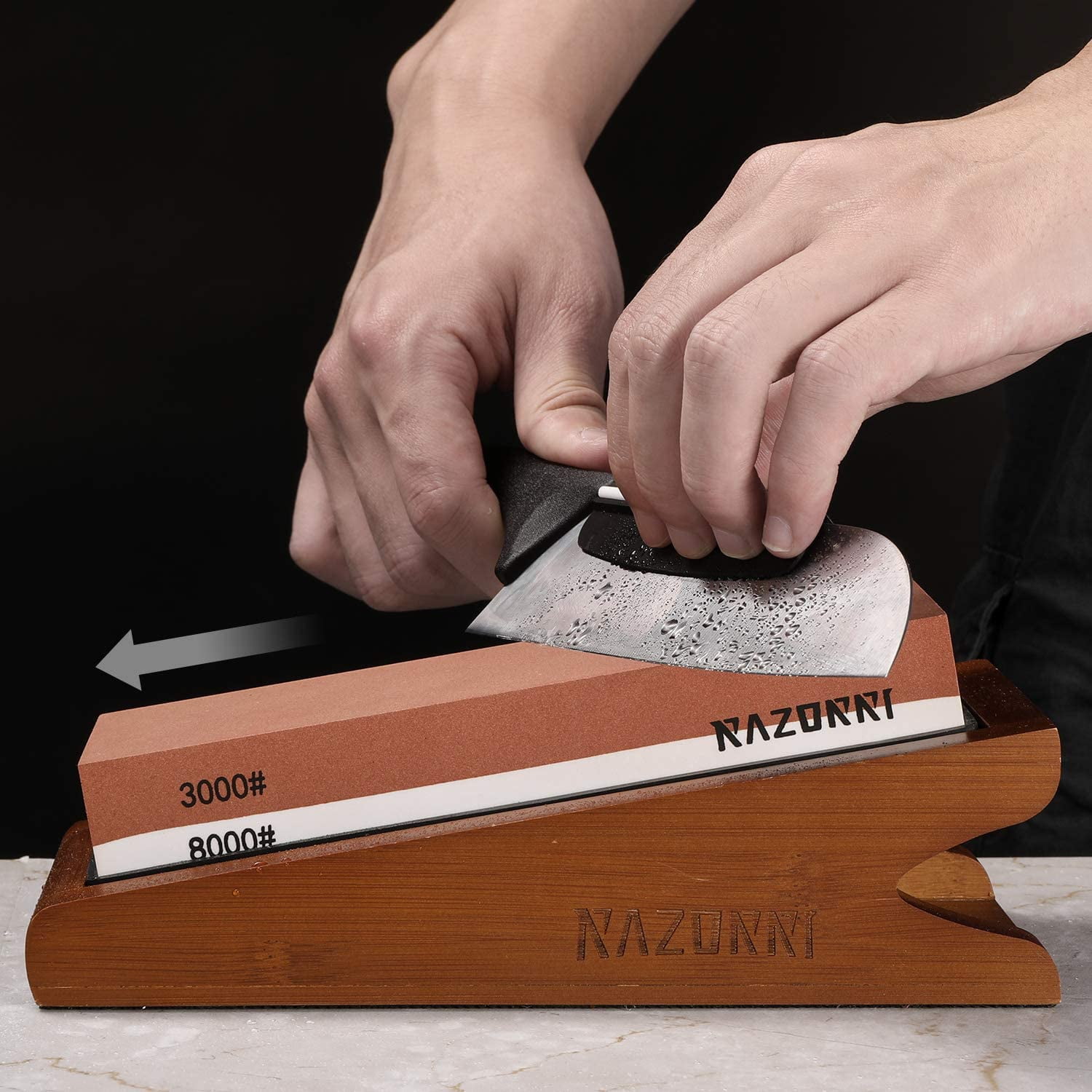 Razorri Solido Angle Guide 2-Double-Sided 400/1000 and 3000/8000 Grit Whetstones Knife Sharpening Stone Kit with Leather Strop