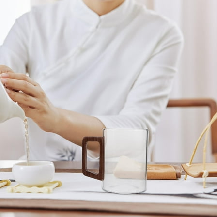 WHAMVOX Glass Coffee Mug Clear Glass Tea Mug With Wooden Handle Glass Cup For Cafe Latte Espresso Hot Drinks