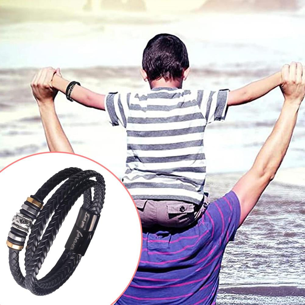 Stainless Steel Inspirational Wristband Handmade Braided Mens Leather Bracelets Bangle With card To My Son Braided Leather Bracelets I Will Always Be